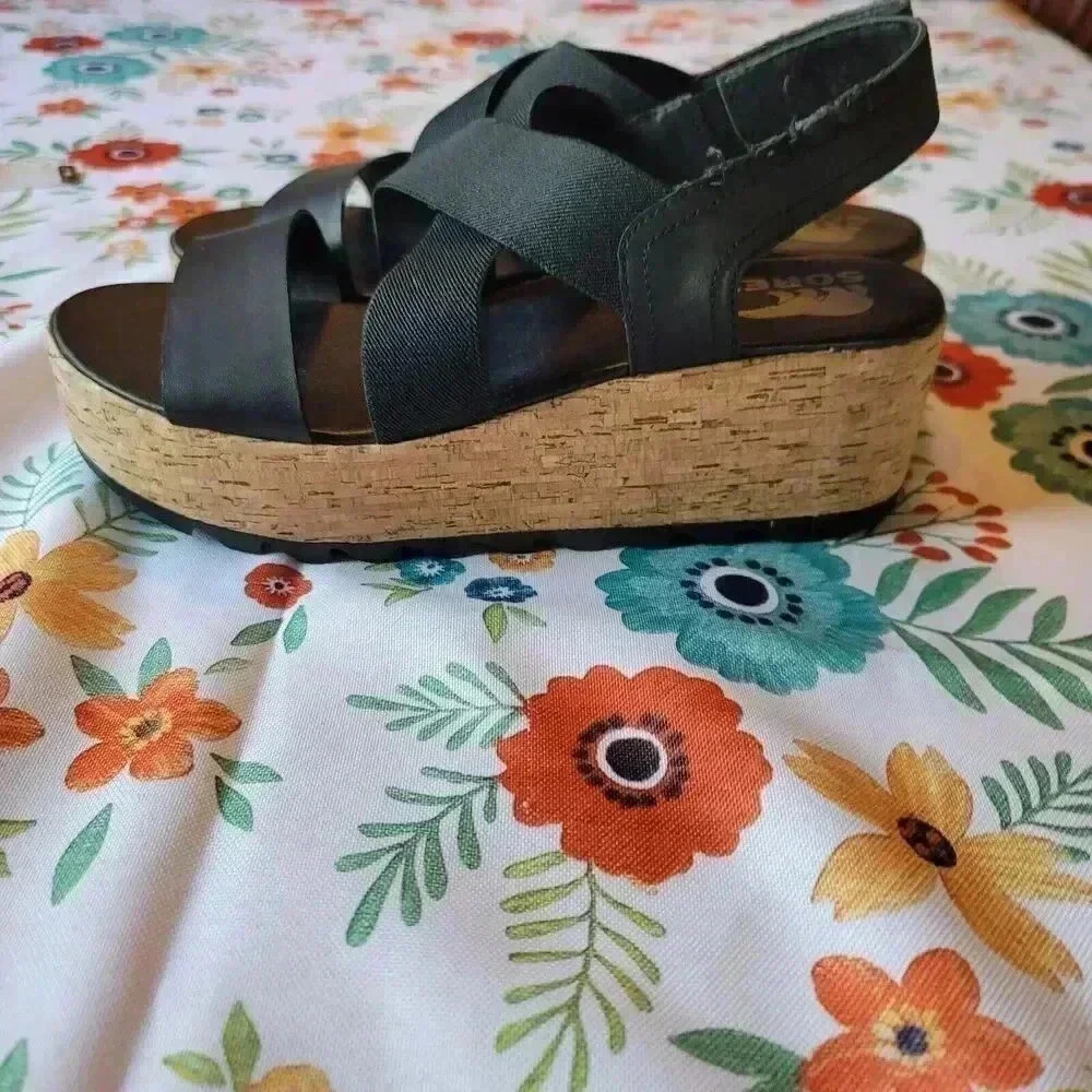 sorel cameron Platform Strap sandals Black Women's Size 9.5 - Picture 2 of 8
